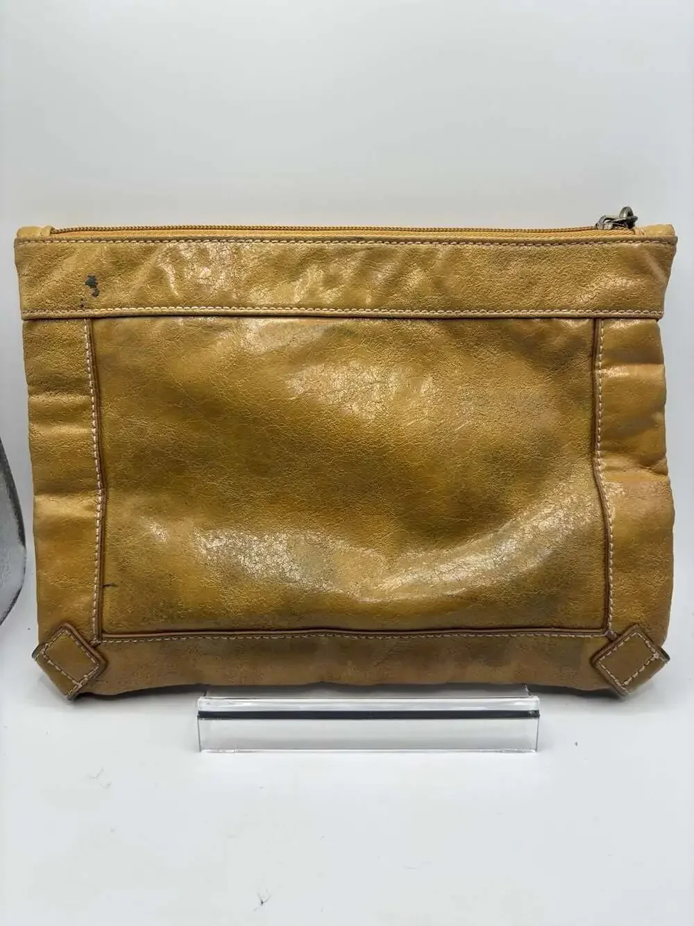 Steve Madden Tan Faux Leather Crossbody Clutch with Buckle Details